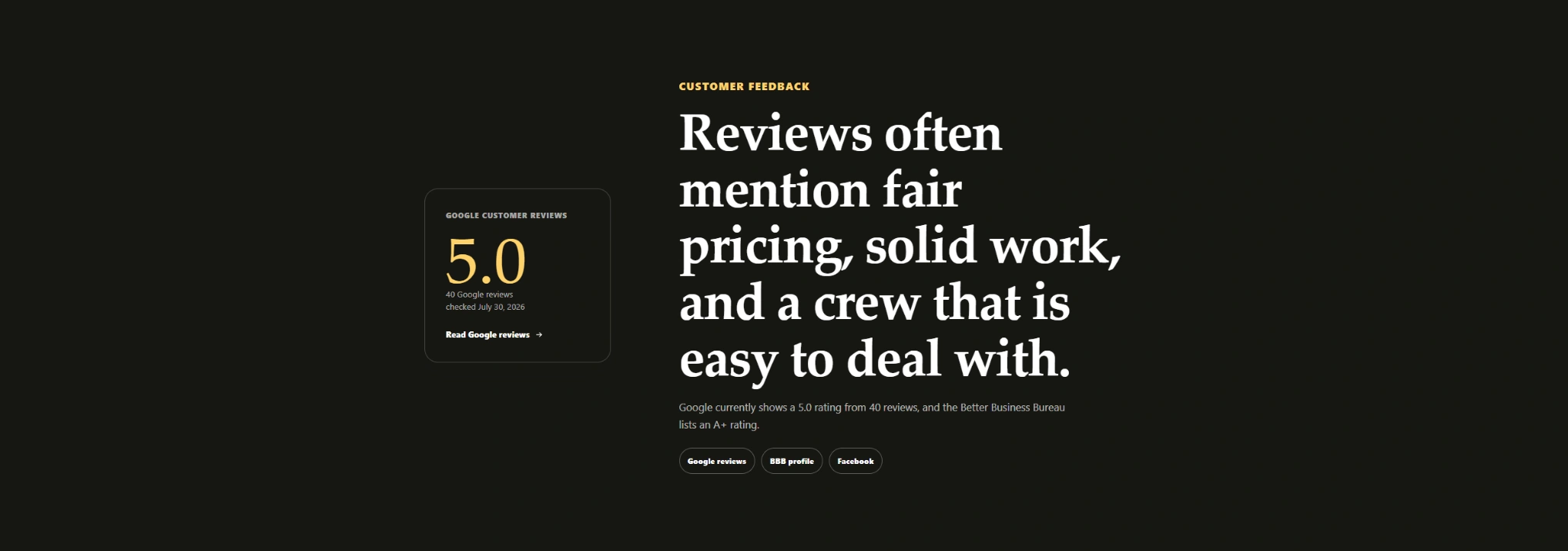 Reviews section for Asphalt Paving and Maintenance redesign concept